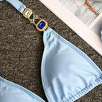 Luxury Purple Halter Crystal Diamond Bikini Female Swimsuit Women Swimwear Rhinestone Bikini Set Bathing Suit Women's Swimwear Rhinestone Halter Low Waist Tie Side Bikini Set 2 Pieces Crystal Diamond Swimsuit Stevvex