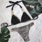 Luxury Purple Halter Crystal Diamond Bikini Female Swimsuit Women Swimwear Rhinestone Bikini Set Bathing Suit Women's Swimwear Rhinestone Halter Low Waist Tie Side Bikini Set 2 Pieces Crystal Diamond Swimsuit Stevvex
