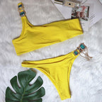 Luxury Purple Halter Crystal Diamond Bikini Female Swimsuit Women Swimwear Rhinestone Bikini Set Bathing Suit Women's Swimwear Rhinestone Halter Low Waist Tie Side Bikini Set 2 Pieces Crystal Diamond Swimsuit Stevvex