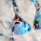 Luxury Purple Halter Crystal Diamond Bikini Female Swimsuit Women Swimwear Rhinestone Bikini Set Bathing Suit Women's Swimwear Rhinestone Halter Low Waist Tie Side Bikini Set 2 Pieces Crystal Diamond Swimsuit Stevvex
