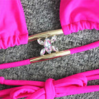Luxury Purple Halter Crystal Diamond Bikini Female Swimsuit Women Swimwear Rhinestone Bikini Set Bathing Suit Women's Swimwear Rhinestone Halter Low Waist Tie Side Bikini Set 2 Pieces Crystal Diamond Swimsuit Stevvex