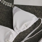 Luxury Purple Halter Crystal Diamond Bikini Female Swimsuit Women Swimwear Rhinestone Bikini Set Bathing Suit Women's Swimwear Rhinestone Halter Low Waist Tie Side Bikini Set 2 Pieces Crystal Diamond Swimsuit Stevvex