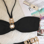 Luxury Purple Halter Crystal Diamond Bikini Female Swimsuit Women Swimwear Rhinestone Bikini Set Bathing Suit Women's Swimwear Rhinestone Halter Low Waist Tie Side Bikini Set 2 Pieces Crystal Diamond Swimsuit Stevvex