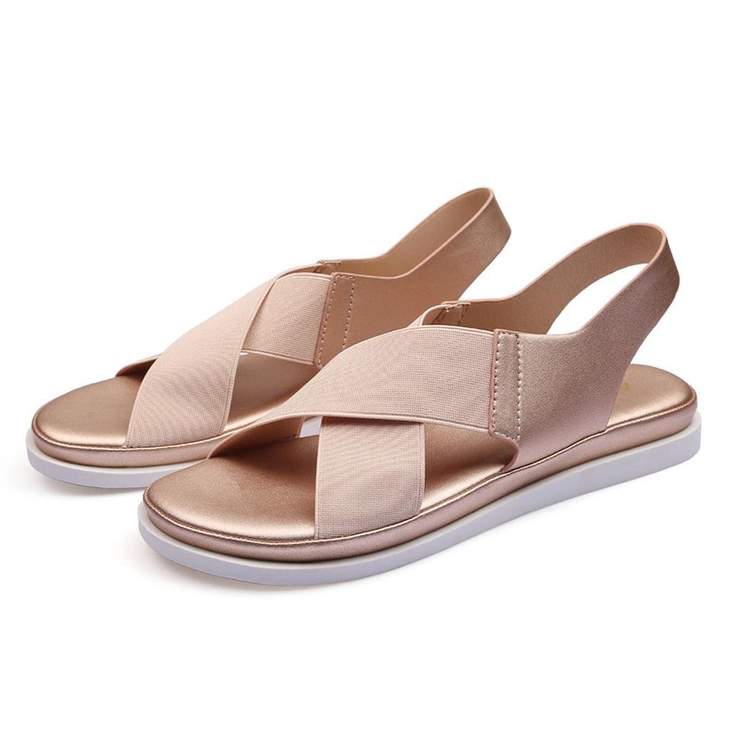 Summer Comfy Slip On Women Sandals Elastic Textile Sandals Casual Beach Shoes For Woman Classics Non-slip Lightweight Flat Sandals Fashion Sandals Ankle Strap Flat Sandals Stevvex