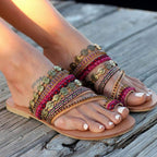 Women Sandals Flip-Flops Handmade Style Flip Flop Sandals Streetwear Fashion Shoes Women Flat Clip Toe Casual Floral Beach Flip Flop Comfy Shoes Summer Elegant Toe Ring Sandals