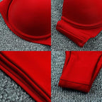 New Bikini Fashion Push Up Bikini Set Swimsuit Bikini Sets Push Up Swimsuits 2 Piece Underwired Bathing Suits Women Bandage High Waist Solid Brown Triangle Swimwear Two-Piece Suits Stevvex