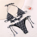 Bikini Triangle Adjust Swimwear Women's Crisscross Halter Bikini Lace Up Back Bandage Two Piece Strappy Bathing Suits G String Thong Swimwear Women Bathing Suit Hollow Out Quality Pleated Swimsuit Female Double-Sided Bikini Set Stevvex
