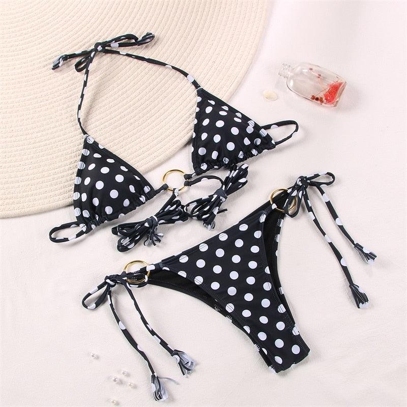 Bikini Triangle Adjust Swimwear Women's Crisscross Halter Bikini Lace Up Back Bandage Two Piece Strappy Bathing Suits G String Thong Swimwear Women Bathing Suit Hollow Out Quality Pleated Swimsuit Female Double-Sided Bikini Set Stevvex