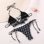 Bikini Triangle Adjust Swimwear Women's Crisscross Halter Bikini Lace Up Back Bandage Two Piece Strappy Bathing Suits G String Thong Swimwear Women Bathing Suit Hollow Out Quality Pleated Swimsuit Female Double-Sided Bikini Set Stevvex