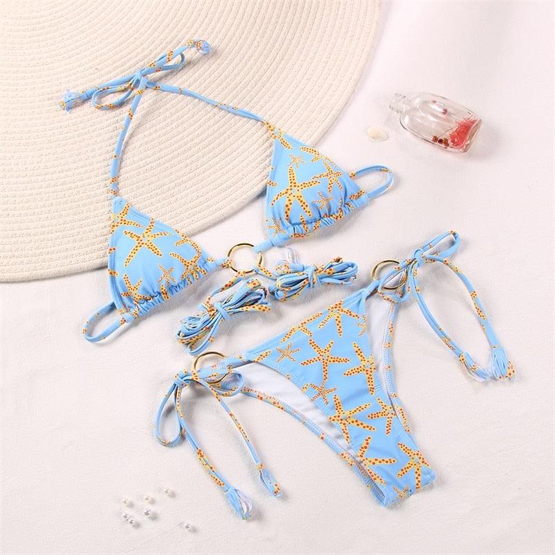 Bikini Triangle Adjust Swimwear Women's Crisscross Halter Bikini Lace Up Back Bandage Two Piece Strappy Bathing Suits G String Thong Swimwear Women Bathing Suit Hollow Out Quality Pleated Swimsuit Female Double-Sided Bikini Set Stevvex