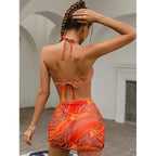 High Waist Mesh Skirt Swimsuit Triangle Micro Bikini Set 3-Piece High Cut Swimwear Women's Bikini Swimsuits With Wrap Skirt, 3 Pieces Strings High Cut Bikini Set Bathing Suits Women Vintage Print Bathing Suit Stevvex