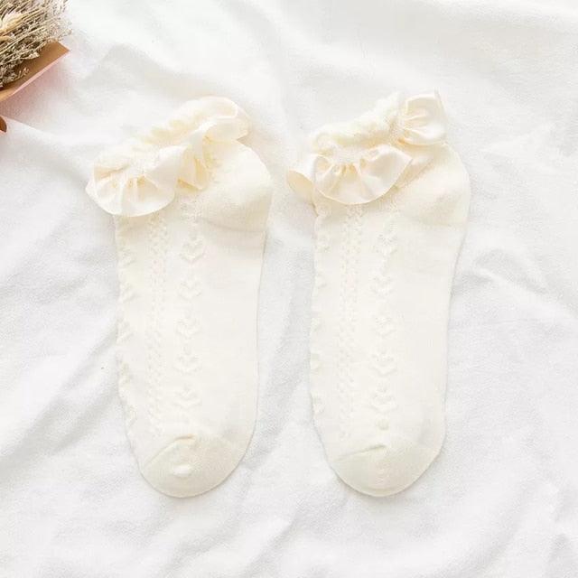 Women Lace Mesh Black White Cotton Socks Japanese Maiden Lovely Short Socks Frilly Ruffle Princess Socks For Women Stevvex