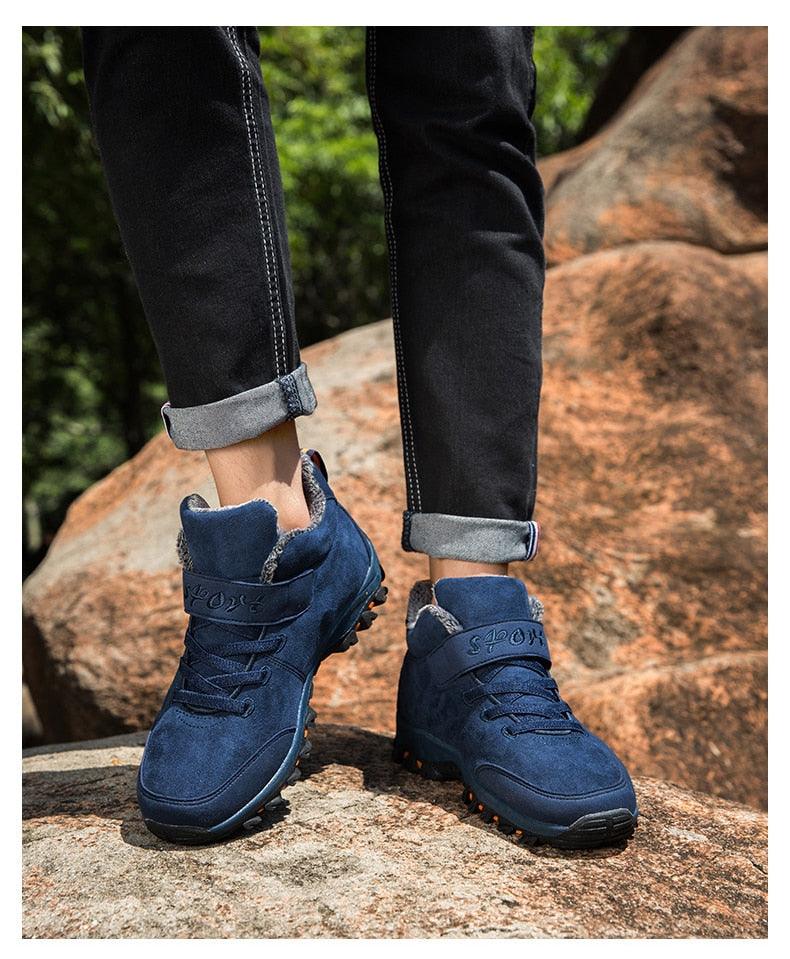 Waterproof Winter Mens Boots With Fur Warm Snow Mens Womens Boots Winter Work Casual Shoes High Top Winter Snow Boots Warm Fur Lined Winter Water-Resistan Ankle Booties Stevvex