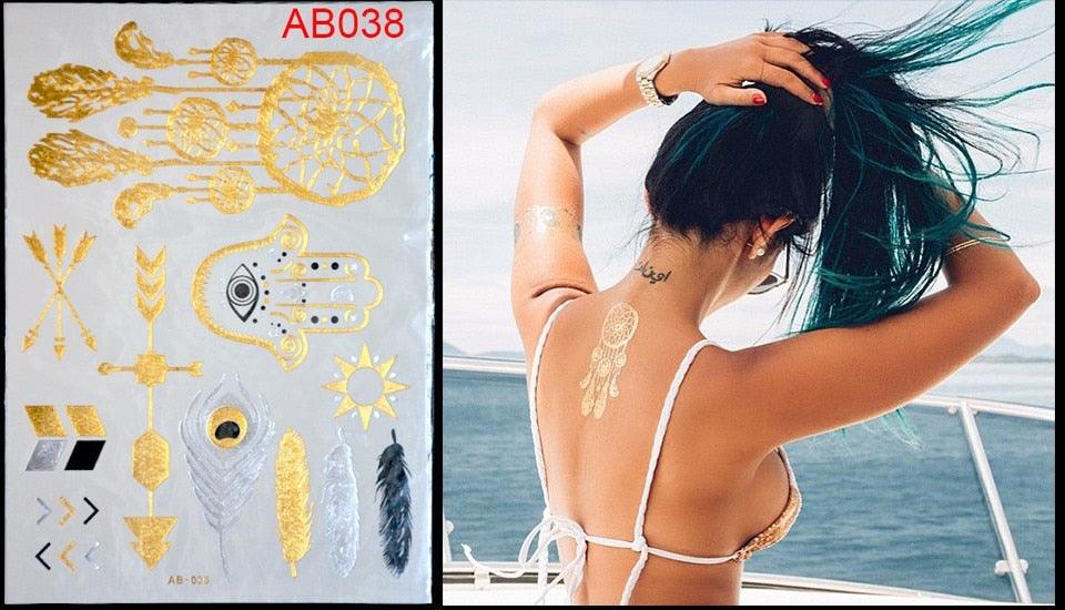 Body Tattoo Art Painting Stickers Glitter Gold Silver Temporary Waterproof Nontoxic Long Lasting Tattoos Stevvex