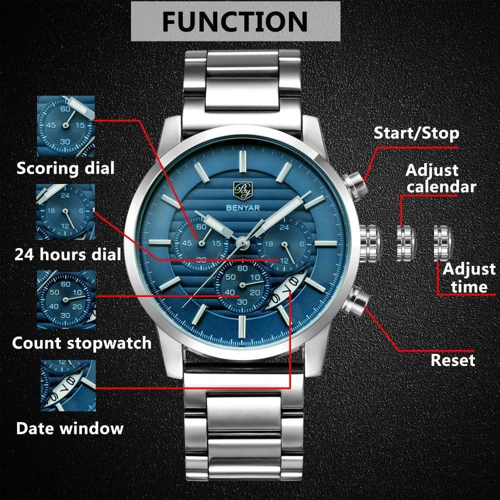 Sport Business Chronograph Steel Men Watches Top Luxury Quartz Male Analog Fashion Watchwrist Stevvex