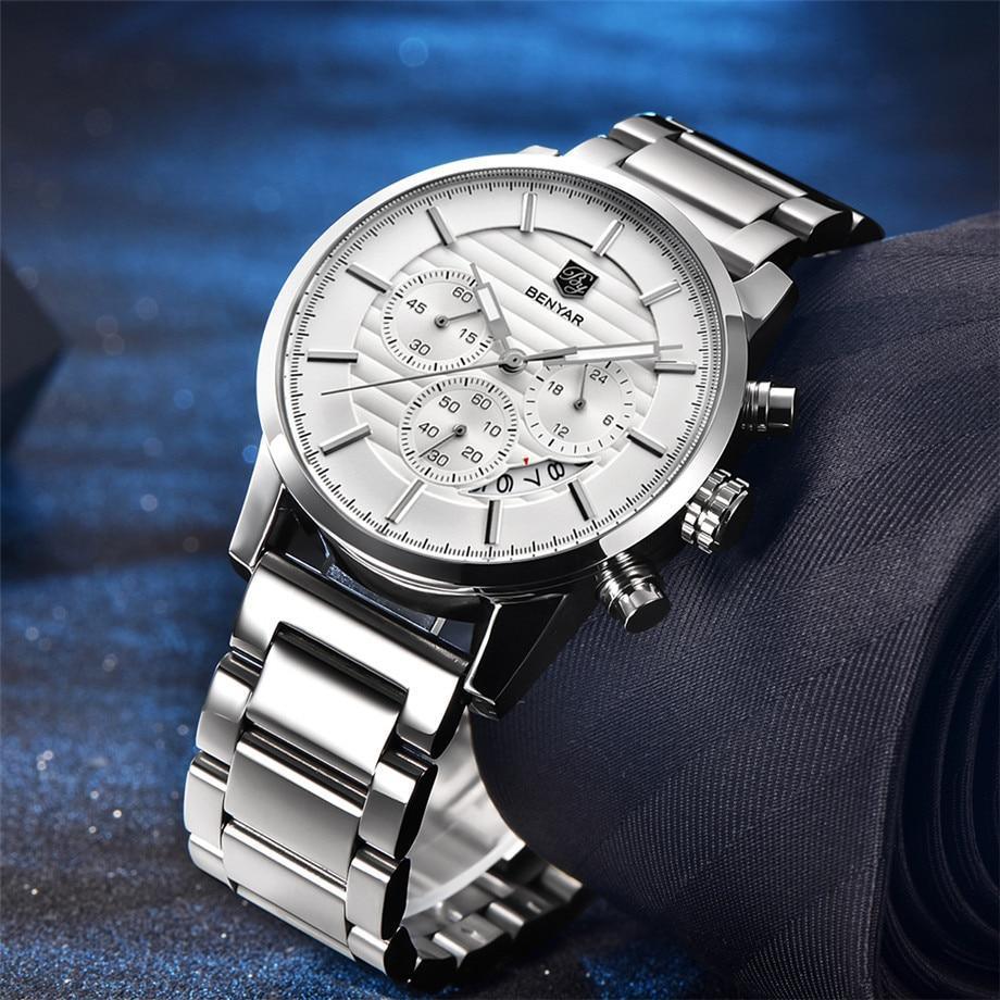 Sport Business Chronograph Steel Men Watches Top Luxury Quartz Male Analog Fashion Watchwrist Stevvex