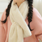 New Winter Solid Color Warm Thicken Soft Collar Scarf Faux Rabbit Fur Neckerchief Plush Warm Hot Scarfs Cross Collar Scarf Shawl Solid With Pearl Elegant For Women Stevvex