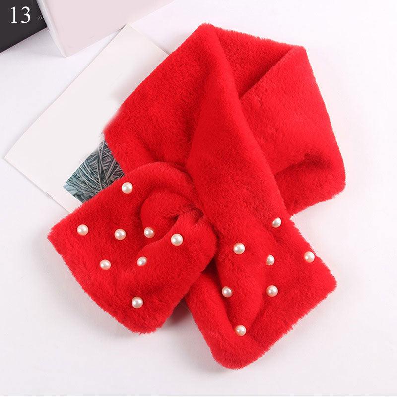 New Winter Solid Color Warm Thicken Soft Collar Scarf Faux Rabbit Fur Neckerchief Plush Warm Hot Scarfs Cross Collar Scarf Shawl Solid With Pearl Elegant For Women Stevvex