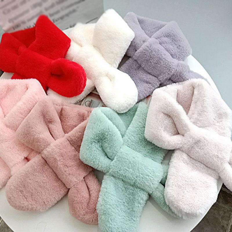 New Winter Solid Color Warm Thicken Soft Collar Scarf Faux Rabbit Fur Neckerchief Plush Warm Hot Scarfs Cross Collar Scarf Shawl Solid With Pearl Elegant For Women Stevvex