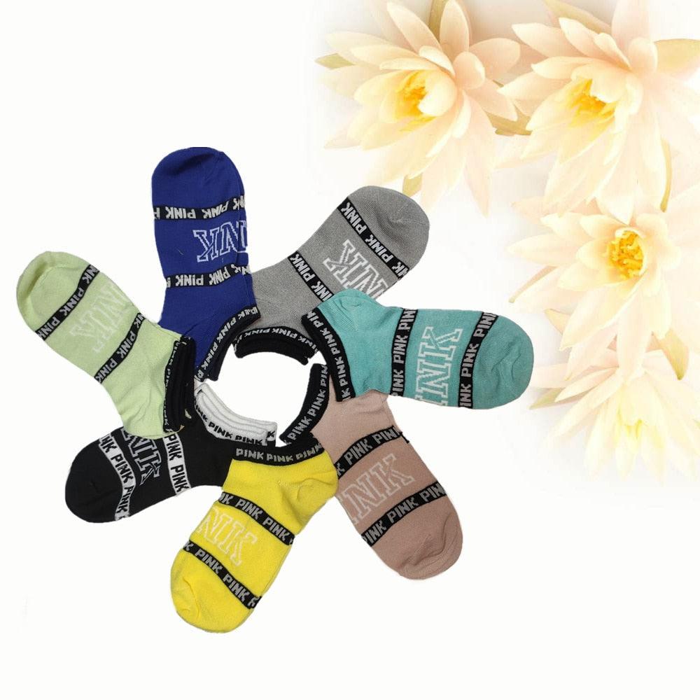 New Fashion Motion Socks Pink Socks New Unisex Cotton Mix Random Harajuku Creative Happy Casual Sports Short Ankle Pink Letters Socks Cotton Socks For Men And Women Stevvex