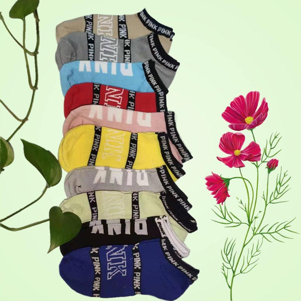 New Fashion Motion Socks Pink Socks New Unisex Cotton Mix Random Harajuku Creative Happy Casual Sports Short Ankle Pink Letters Socks Cotton Socks For Men And Women Stevvex