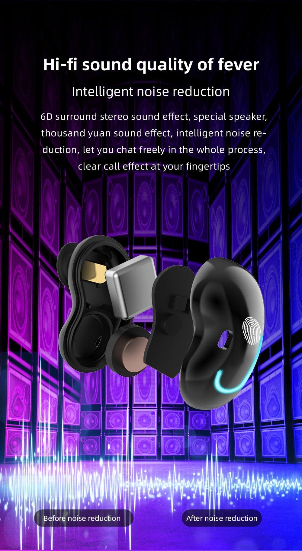 Sports Black Headphones Wireless Wearable Music Player Built-in Memory Sweatproof  WaterproofWireless Bluetooth Headphones 5.1 Gaming Headset In Ear HiFi Sports Noise Cancel Earphone For Smartphones LED Display For Sports Running Workout Stevvex