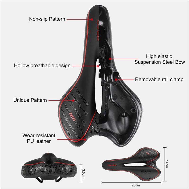 Leather Bike Saddle Road Bike Front Seat Cycling Saddles For Mens Breathable Hollow Cushion Bicycle Saddle Comfort Bike Saddle Ergonomic Waterproof Bicycle Seat For Road Bike Mountain Bike Seats Stevvex