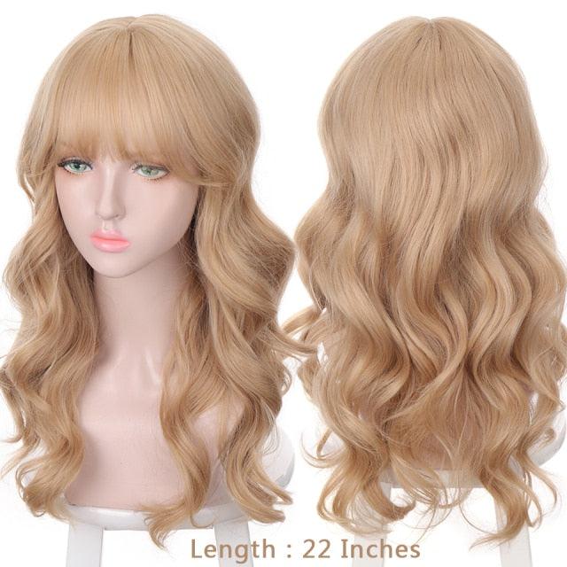 Synthetic Wigs For Women Daily Cosplay Long Water Wave  Lolita Wig With Bangs Cold Brown Heat Resistant Hair Bob Wigs For Black Women Cosplay Wigs For Women Gifts for Girlfriends Stevvex