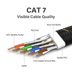 CAT7 Ethernet Cable 10G 600MHz Shielded Flat RJ45 Internet Network Patch Cord Fast LAN Wire Network Gold Plated Lead Polyester Braided For Gaming Stevvex