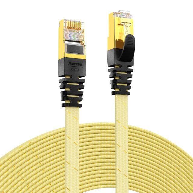 CAT7 Ethernet Cable 10G 600MHz Shielded Flat RJ45 Internet Network Patch Cord Fast LAN Wire Network Gold Plated Lead Polyester Braided For Gaming Stevvex