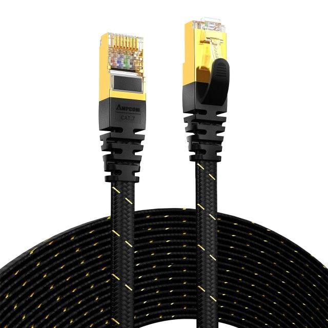 CAT7 Ethernet Cable 10G 600MHz Shielded Flat RJ45 Internet Network Patch Cord Fast LAN Wire Network Gold Plated Lead Polyester Braided For Gaming Stevvex