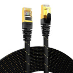 CAT7 Ethernet Cable 10G 600MHz Shielded Flat RJ45 Internet Network Patch Cord Fast LAN Wire Network Gold Plated Lead Polyester Braided For Gaming Stevvex