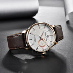 New Simple Luxury Mens Quartz Watch Casual Leather Strap Design Waterproof Comfortable Wrist Watch For Men Stevvex