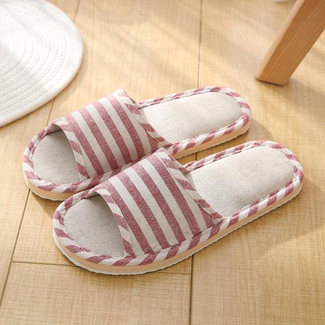 Women Indoor Slippers Flat Shoes Spring Autumn Linen Flip Flops Home Slippers Comfortable Memory Foam Slippers Lining Slip-On Lightweight Durable House Shoes Stevvex
