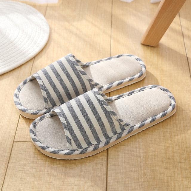 Women Indoor Slippers Flat Shoes Spring Autumn Linen Flip Flops Home Slippers Comfortable Memory Foam Slippers Lining Slip-On Lightweight Durable House Shoes Stevvex