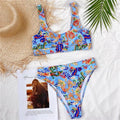 Modern Blue High Waist Bikini Push Up Swimwear Women Dragon Printed Bikini Set Retro Swimsuit Women's High Waist Bikini Swimsuits Twist Push Up Two Piece Bathing Suits Tummy Control Swimwear Stevvex