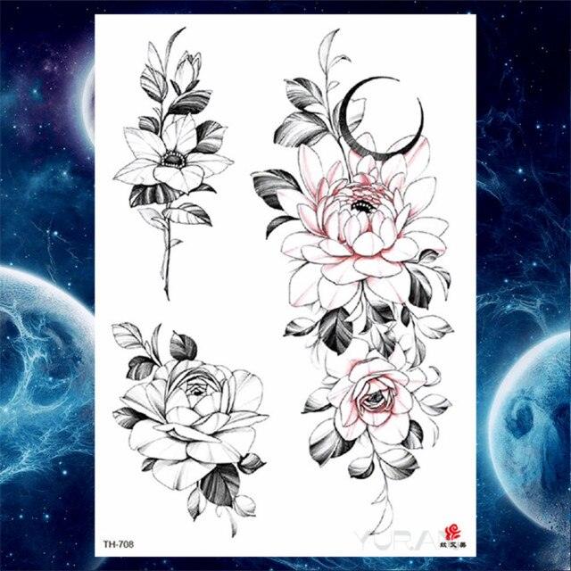 Luxury Big Tattoo Stickers Butterfly Body Arm Leg Tattoos Temporary Black Flower Rose Tattoos For Women's Adults Stevvex