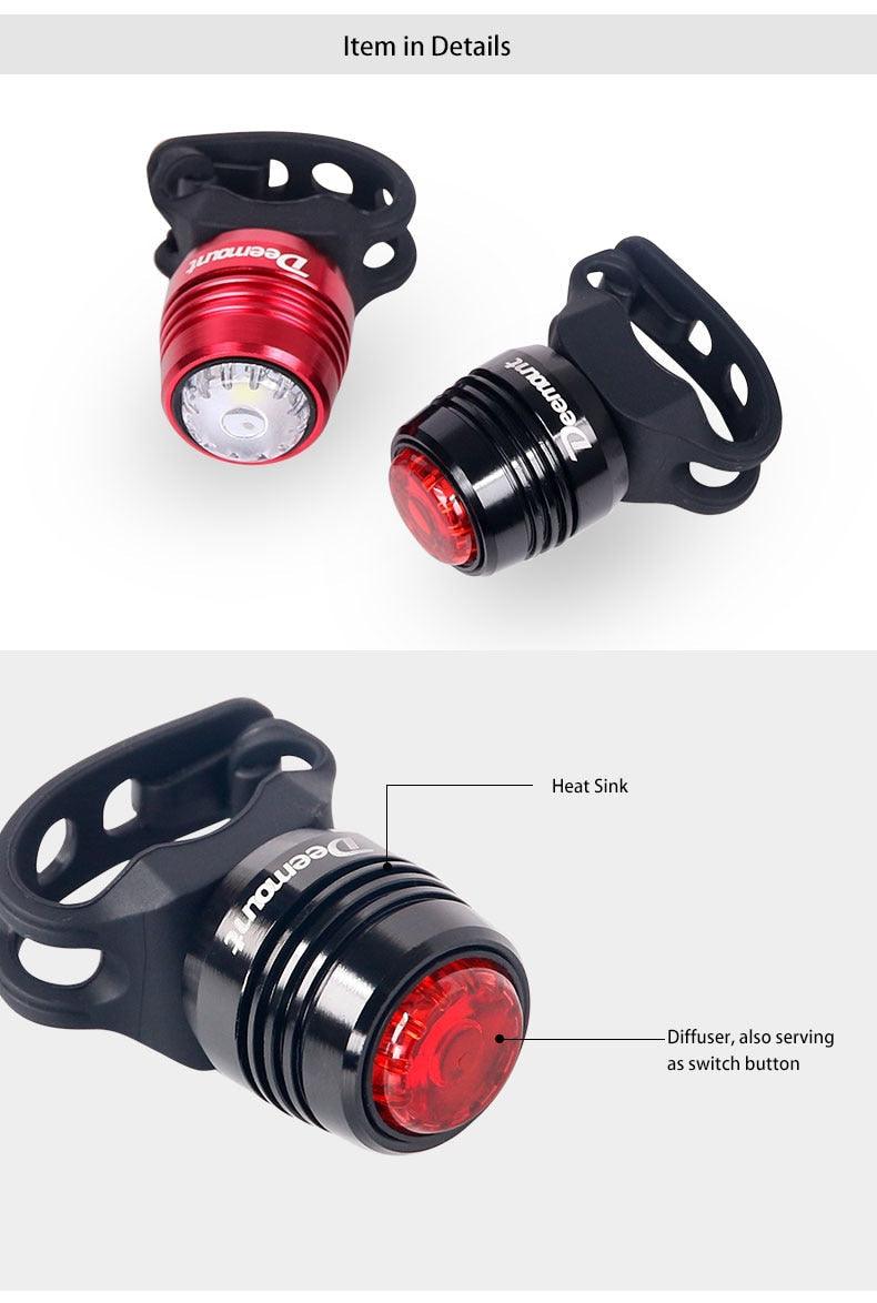 Bicycle Rear Light Bike Warning Lamp USB Charge Red White Light Color Safety Headlight Bike Tail Light Rechargeable Ultra Bright Bike Rear Light USB Rechargeable Bike LED Light Stevvex