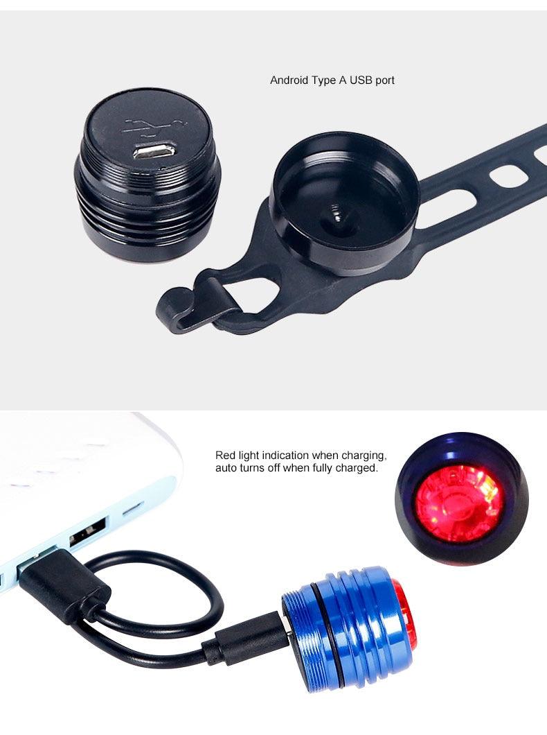 Bicycle Rear Light Bike Warning Lamp USB Charge Red White Light Color Safety Headlight Bike Tail Light Rechargeable Ultra Bright Bike Rear Light USB Rechargeable Bike LED Light Stevvex