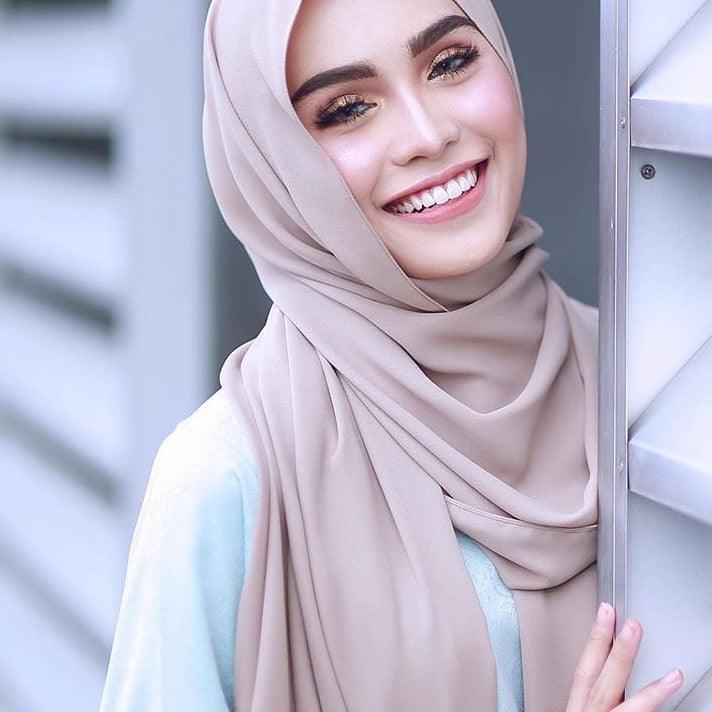 New Long Solid Colorful Soft Chiffon Hijab Elegant Scarf Wrap Lightweight Islamic Head Wear Escharpe Shawls Headband Stole Muslim Hijabs Wrap Headscarf Scarves Colors For Women Stevvex
