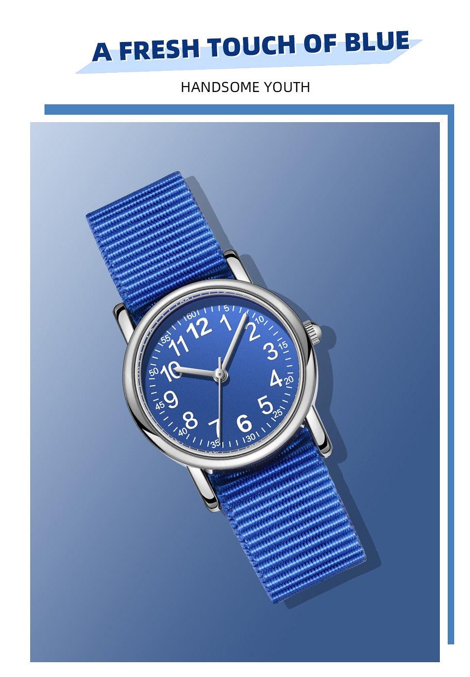 Easy To Read Quartz Watches Nylon Strap Sweat Proof Movement Analog Watch For Girls Boys Teens Minimalist Wrist Watch With Soft Band Learning Time Watch First Watch Soft Cloth Strap Stevvex