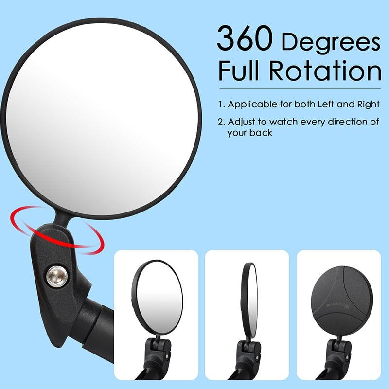 Adjustable Rotation Bike Rearview Mirror Cycling Rear View Road Bicycle Handlebar Mirrors Convex Mirror With 360˚Adjustable Handlebar Installation For Mountain Road Bike Electric Bicycle Accessories Stevvex