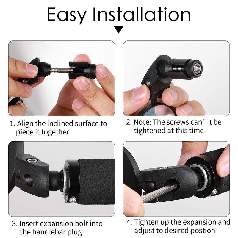 Adjustable Rotation Bike Rearview Mirror Cycling Rear View Road Bicycle Handlebar Mirrors Convex Mirror With 360˚Adjustable Handlebar Installation For Mountain Road Bike Electric Bicycle Accessories Stevvex