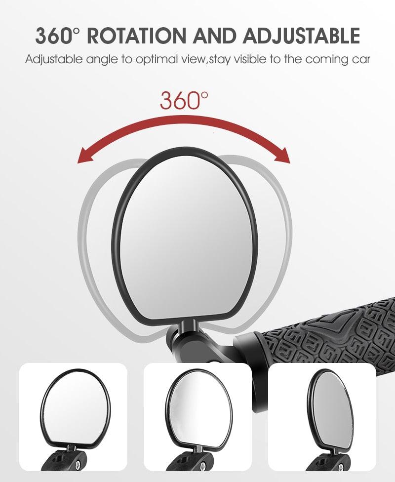 Adjustable Rotation Bike Rearview Mirror Cycling Rear View Road Bicycle Handlebar Mirrors Convex Mirror With 360˚Adjustable Handlebar Installation For Mountain Road Bike Electric Bicycle Accessories Stevvex