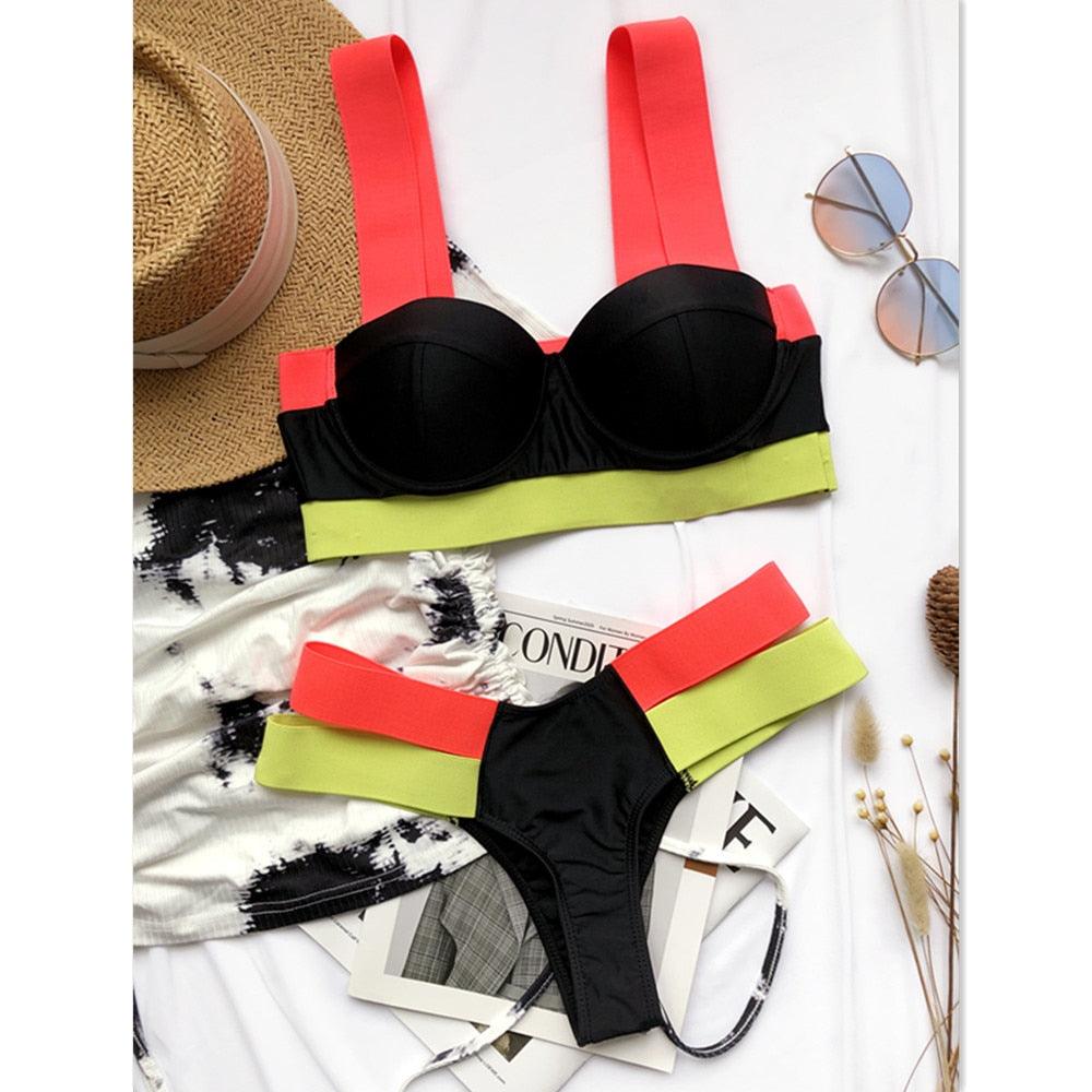 Luxury Women Black Bikini High Waist Swimwear Female 2 Pieces Set Swimsuit Bathing Suit Women Beach Women's High Waisted Bandage Bikini Set Two Piece Push Up Swimsuits Stevvex
