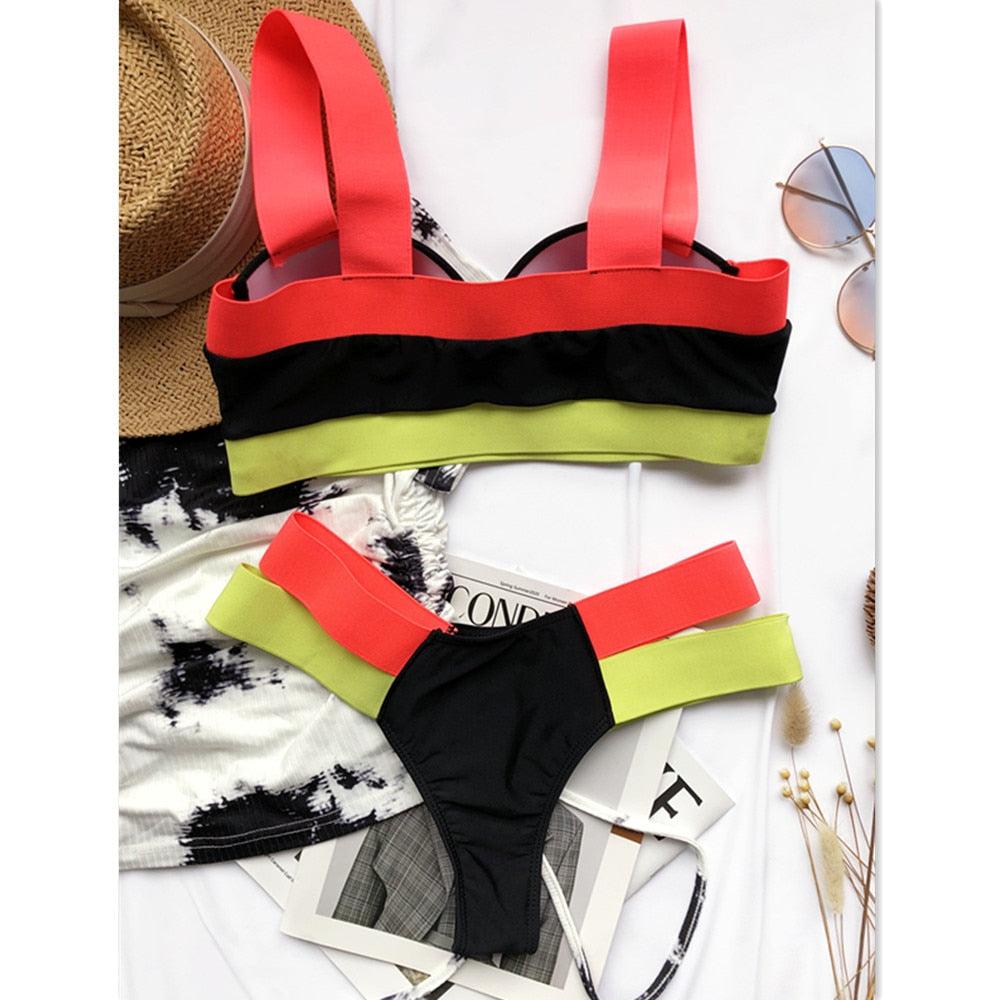 Luxury Women Black Bikini High Waist Swimwear Female 2 Pieces Set Swimsuit Bathing Suit Women Beach Women's High Waisted Bandage Bikini Set Two Piece Push Up Swimsuits Stevvex