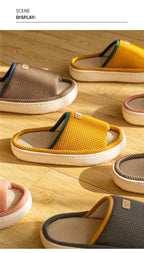 Spring Home Cotton Slippers All Season Flip Flops EVA Hemp Indoor Women Couples Men Thick Sole Non-Slip Bath Shower Shoes Platform Slides Quick Dry Slippers Thick Massage Shoes Stevvex