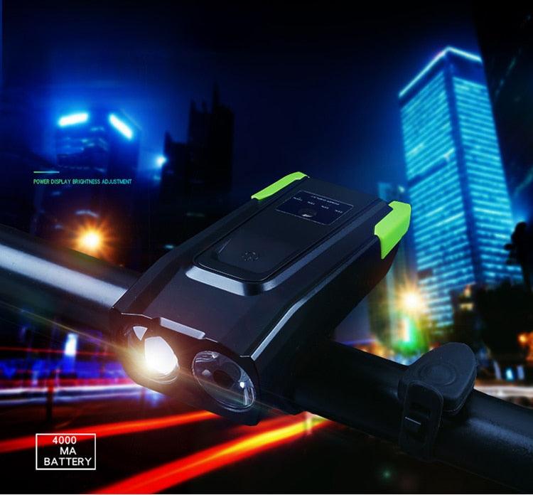 4000mAh Bicycle Front Light Set USB Rechargeable Smart Headlight With Horn 800 Lumen LED Bicycle Light Set USB Rechargeable Super Bright  Bike Headlight Stevvex