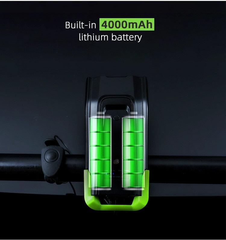 4000mAh Bicycle Front Light Set USB Rechargeable Smart Headlight With Horn 800 Lumen LED Bicycle Light Set USB Rechargeable Super Bright  Bike Headlight Stevvex