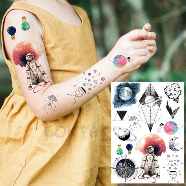 Realistic Black Temporary Small Big Tattoos Space Planets Animals Tatoos Waterproof  Face Hands Tattoos For Girls Mens Stevvex